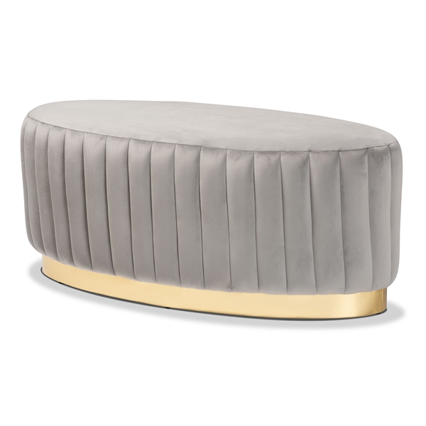 baxton studio Baxton Studio Kirana Glam and Luxe Grey Velvet Fabric Upholstered and Gold PU Leather Ottoman