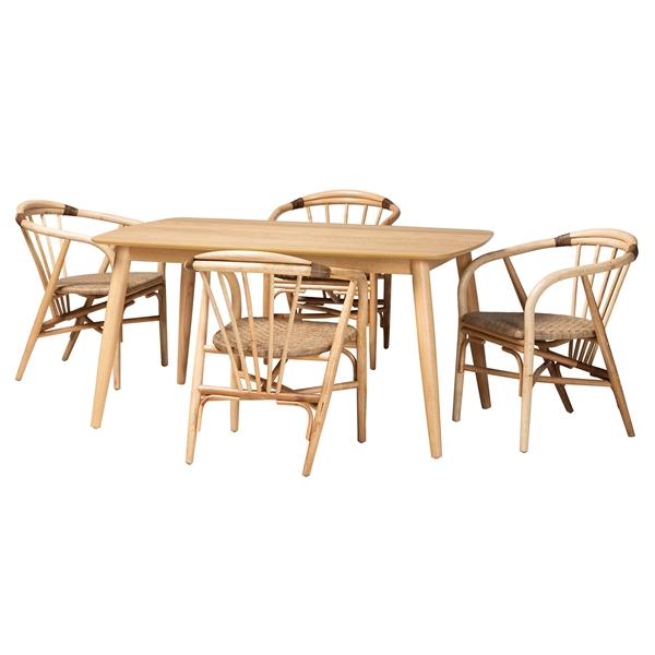 baxton studio Baxton Studio Kyoto Modern Bohemian Natural Brown Finished Wood and Rattan 5-Piece Dining Set