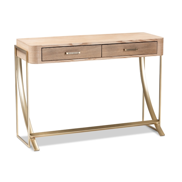 baxton studio Baxton Studio Lafoy Modern and Contemporary Natural Brown Finished Wood and Gold Finished 2-Drawer Console Table