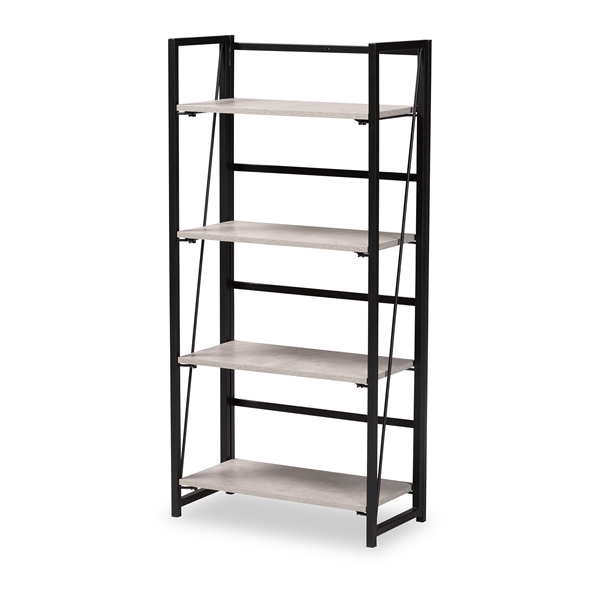 baxton studio Baxton Studio Lakota Modern Industrial Light Grey Finished Wood and Black Metal 4-Tier Display Shelf