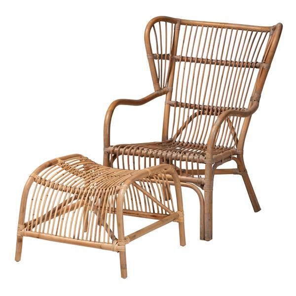 baxton studio Baxton Studio Lamaria Modern Bohmenian Natural Brown Antique Rattan 2-Piece Chair and Footstool Set