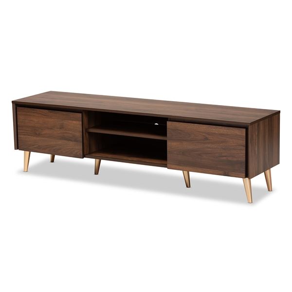 baxton studio Baxton Studio Landen Mid-Century Modern Walnut Brown and Gold Finished Wood TV Stand