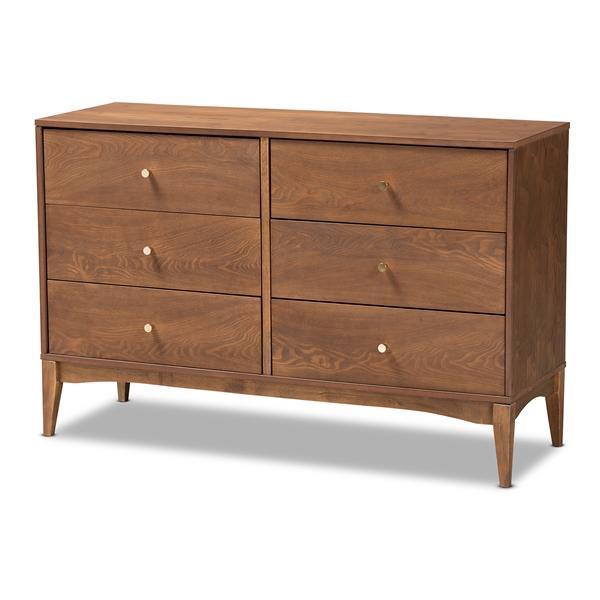 baxton studio Baxton Studio Landis Mid-Century Modern Ash Walnut Finished Wood 6-Drawer Dresser