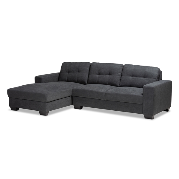 baxton studio Baxton Studio Langley Modern and Contemporary Dark Grey Fabric Upholstered Sectional Sofa with Left Facing Chaise