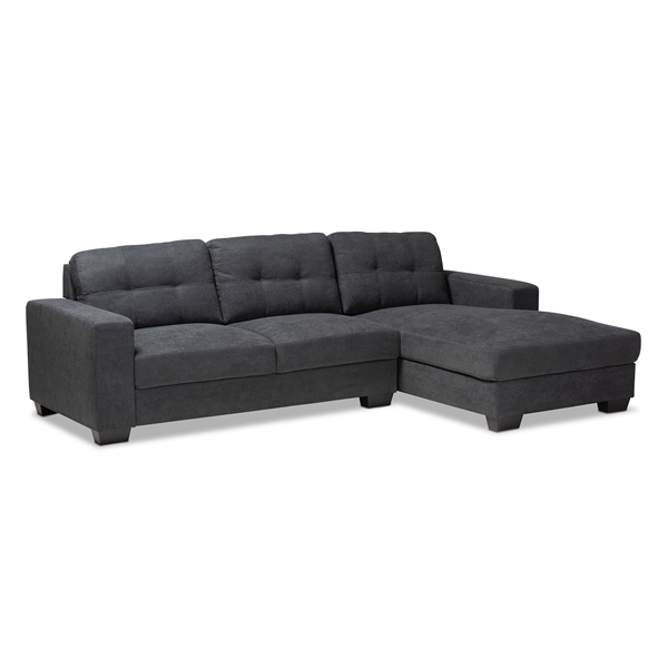 baxton studio Baxton Studio Langley Modern and Contemporary Dark Grey Fabric Upholstered Sectional Sofa with Right Facing Chaise
