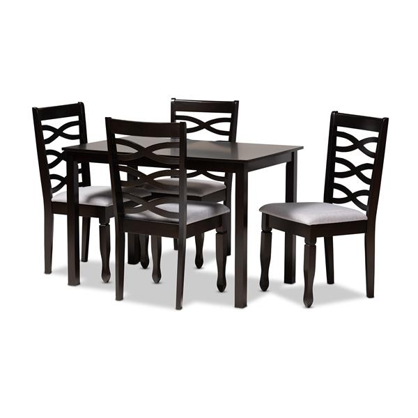 baxton studio Baxton Studio Lanier Modern and Contemporary Gray Fabric Upholstered Espresso Brown Finished Wood 5-Piece Dining Set