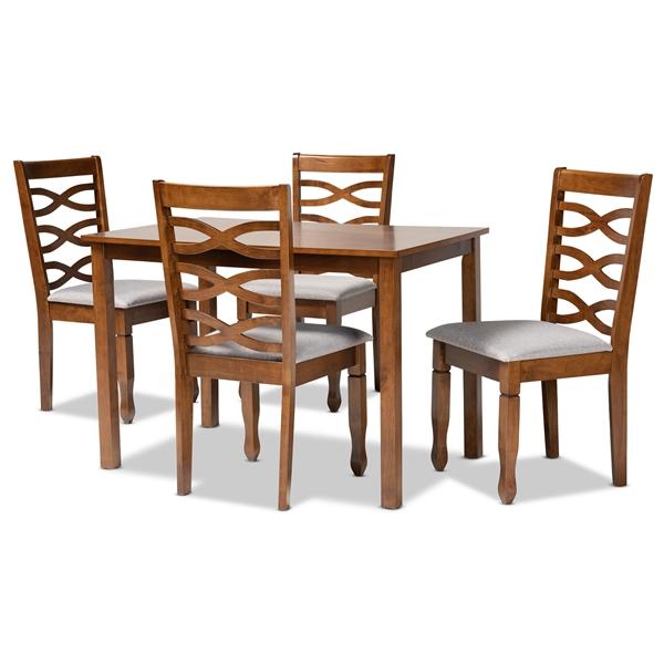 baxton studio Baxton Studio Lanier Modern and Contemporary Grey Fabric Upholstered and Walnut Brown Finished Wood 5-Piece Dining Set