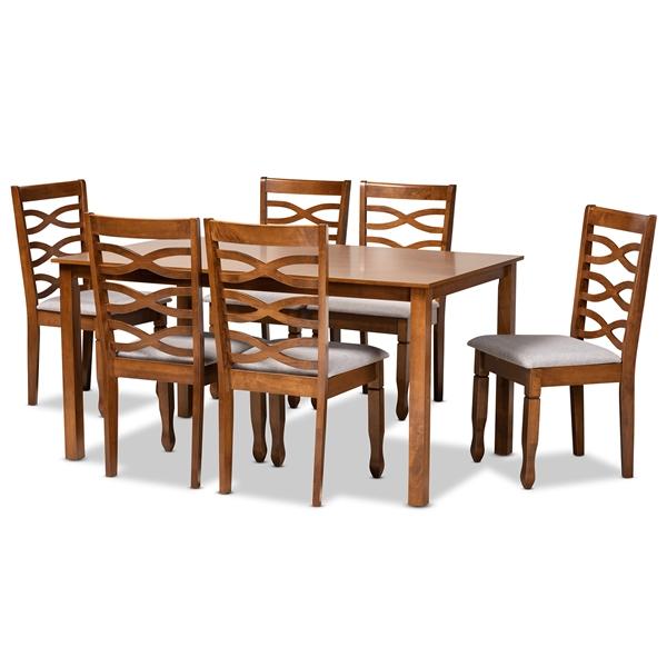 baxton studio Baxton Studio Lanier Modern and Contemporary Grey Fabric Upholstered and Walnut Brown Finished Wood 7-Piece Dining Set