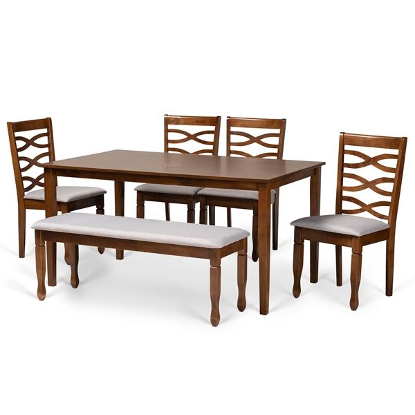 baxton studio Baxton Studio Lanier Modern and Contemporary Grey Fabric Upholstered and Walnut Brown Finished Wood 6-Piece Dining Set