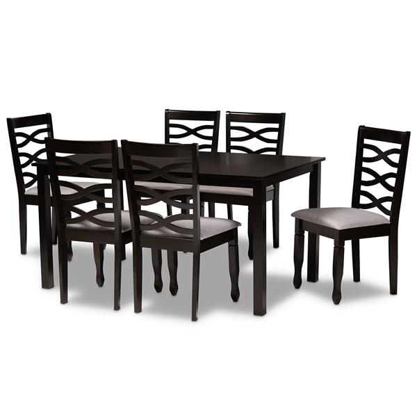 baxton studio Baxton Studio Lanier Modern and Contemporary Grey Fabric Upholstered and Dark Brown Finished Wood 7-Piece Dining Set
