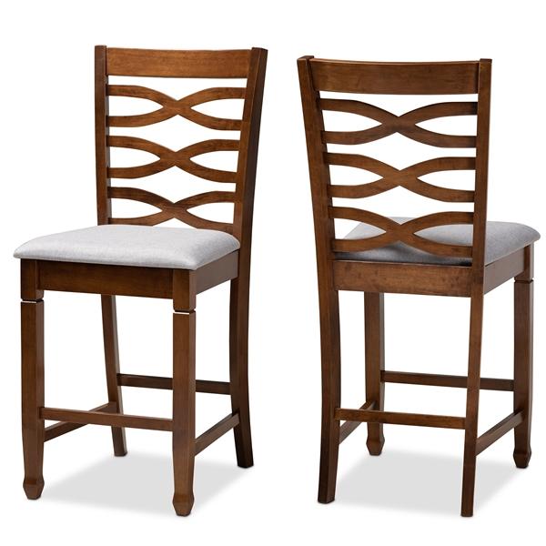 baxton studio Baxton Studio Lanier Modern and Contemporary Grey Fabric Upholstered Walnut Brown Finished 2-Piece Wood Counter Height Pub Chair Set