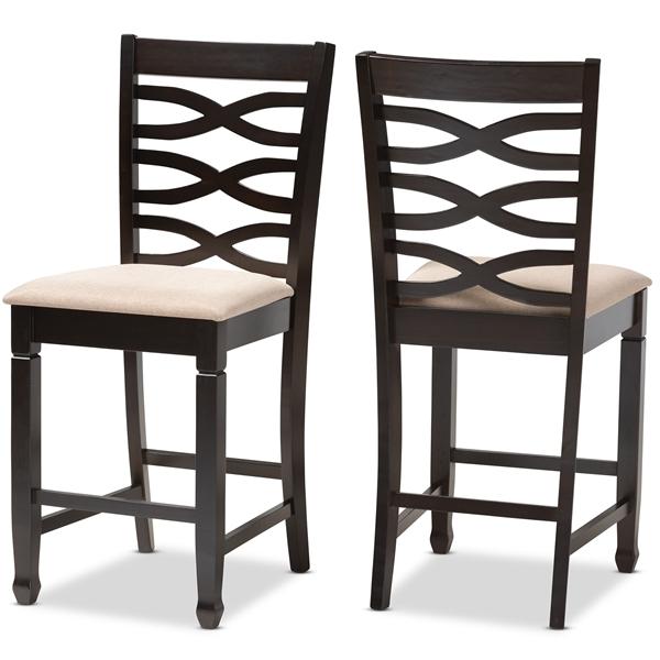 baxton studio Baxton Studio Lanier Modern and Contemporary Sand Fabric Upholstered Espresso Brown Finished Wood Counter Height Pub Chair Set of 2