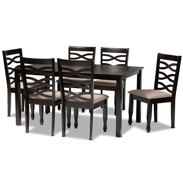 baxton studio Baxton Studio Lanier Modern and Contemporary Sand Fabric Upholstered Dark Brown Finished Wood 7-Piece Dining Set