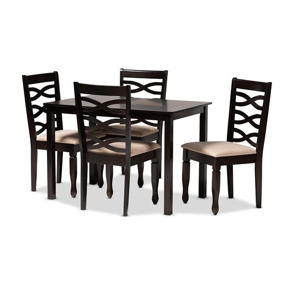 baxton studio Baxton Studio Lanier Modern and Contemporary Sand Fabric Upholstered Espresso Brown Finished Wood 5-Piece Dining Set