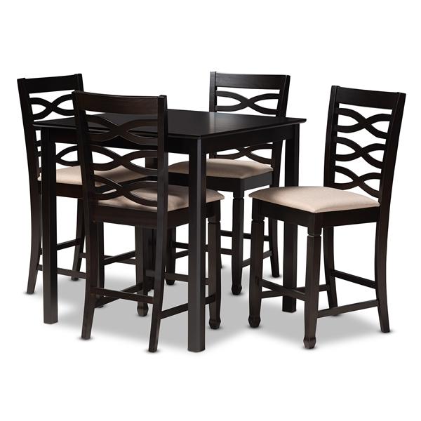 baxton studio Baxton Studio Lanier Modern and Contemporary Sand Fabric Upholstered Espresso Brown Finished 5-Piece Wood Pub Set