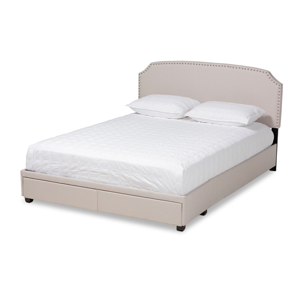 baxton studio Baxton Studio Larese Beige Fabric Upholstered 2-Drawer Queen Size Platform Storage Bed