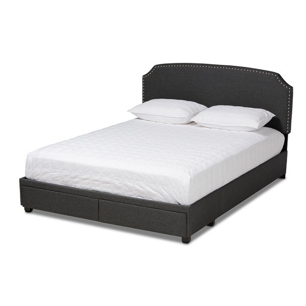 baxton studio Baxton Studio Larese Dark Grey Fabric Upholstered 2-Drawer Queen Size Platform Storage Bed