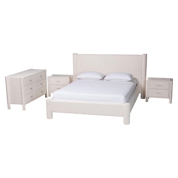 baxton studio Baxton Studio Laria Modern White Teddy-Bear Fabric Queen Size 4-Piece Bedroom Set