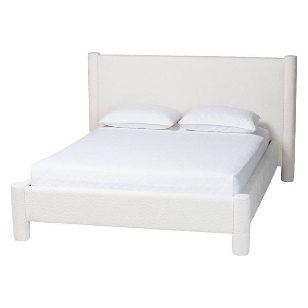 baxton studio Baxton Studio Laria Modern White Teddy-Bear Fabric King Size Platform Bed