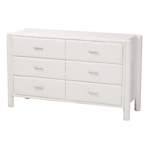 baxton studio Baxton Studio Laria Modern White Teddy-Bear Fabric 6-Drawer Dresser