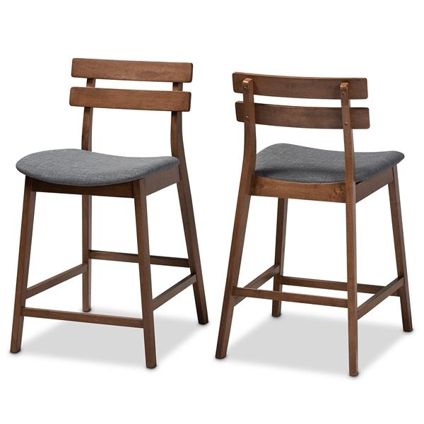 baxton studio Baxton Studio Larine Modern and Contemporary Dark Grey Fabric Upholstered Walnut Finished 2-Piece Wood Counter Stool Set