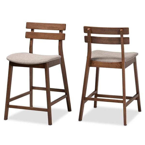 baxton studio Baxton Studio Larine Modern and Contemporary Light Grey Fabric Upholstered Walnut Finished 2-Piece Wood Counter Stool Set
