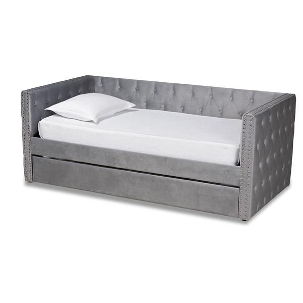 baxton studio Baxton Studio Larkin Modern and Contemporary Grey Velvet Fabric Upholstered Twin Size Daybed with Trundle