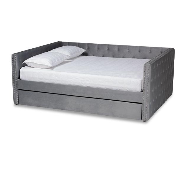 baxton studio Baxton Studio Larkin Modern and Contemporary Grey Velvet Fabric Upholstered Queen Size Daybed with Trundle