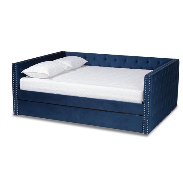 baxton studio Baxton Studio Larkin Modern and Contemporary Navy Blue Velvet Fabric Upholstered Full Size Daybed with Trundle