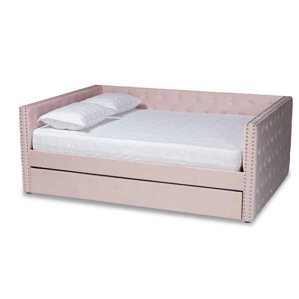 baxton studio Baxton Studio Larkin Modern and Contemporary Pink Velvet Fabric Upholstered Full Size Daybed with Trundle