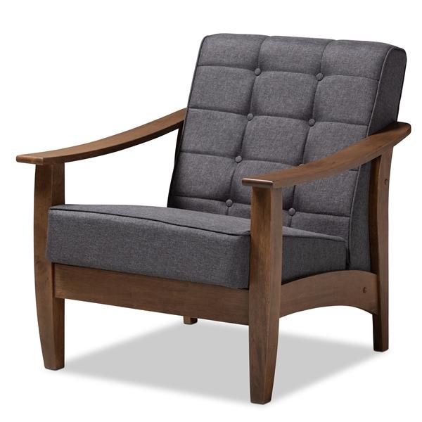baxton studio Baxton Studio Larsen Mid-Century Modern Gray Fabric Upholstered Walnut Wood Lounge Chair