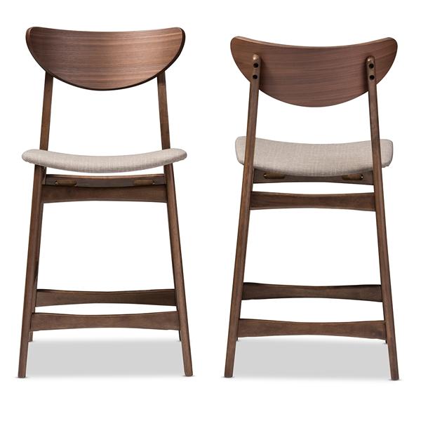 baxton studio Baxton Studio Latina Mid-century Retro Modern Scandinavian Style Light Grey Fabric Upholstered Walnut Wood Finishing 24-Inches Counter Stool