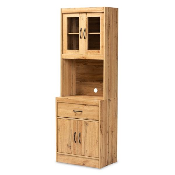 baxton studio Baxton Studio Laurana Modern and Contemporary Oak Brown Finished Wood Kitchen Cabinet and Hutch