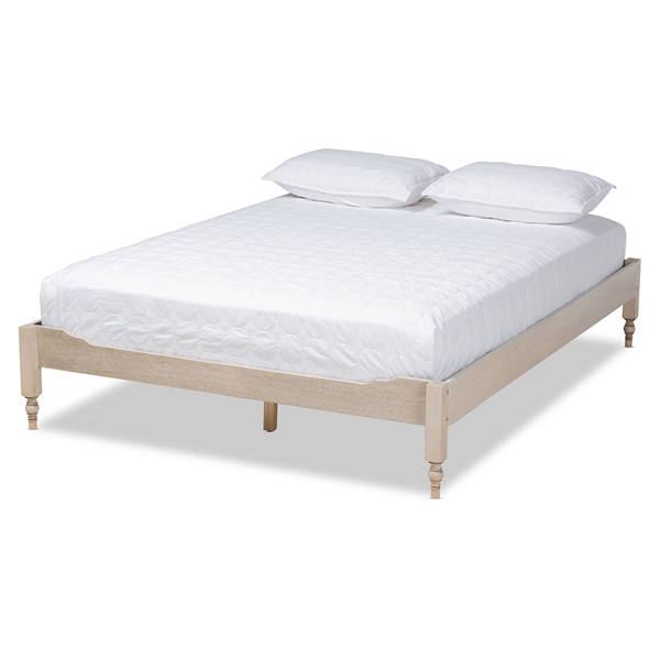 baxton studio Baxton Studio Laure French Bohemian Antique White Oak Finished Wood King Size Platform Bed Frame