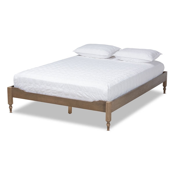 baxton studio Baxton Studio Laure French Bohemian Weathered Grey Oak Finished Wood Queen Size Platform Bed Frame