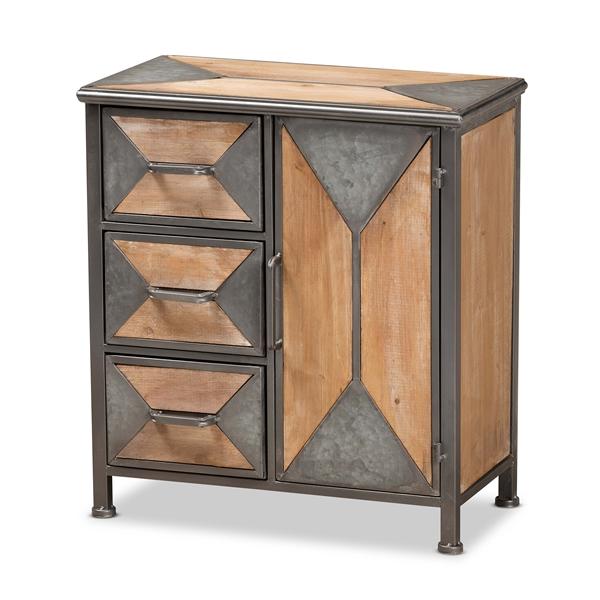 baxton studio Baxton Studio Laurel Rustic Industrial Antique Grey Finished Metal and Whitewashed Oak Brown Finished Wood 3-Drawer Accent Storage Cabinet