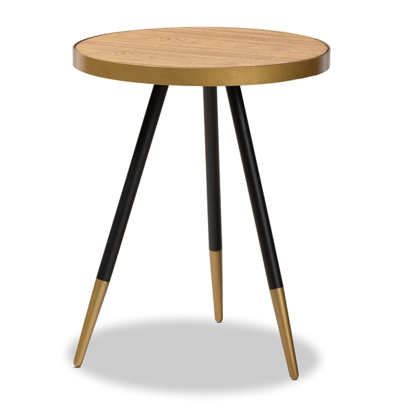 baxton studio Baxton Studio Lauro Modern and Contemporary Round Walnut Wood and Metal End Table with Two-Tone Black and Gold Legs