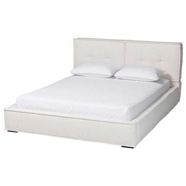 baxton studio Baxton Studio Laverick Modern Cream Boucle Queen Platform Bed with Border Piping