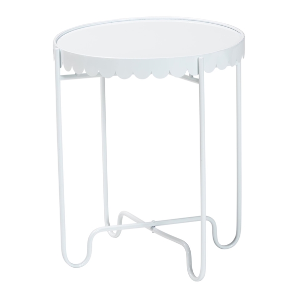 baxton studio Baxton Studio Laverne White Metal Side Table with Scalloped Tray Top - Round Accent Table with Decorative Base for Indoor or Semi-Outdoor Use