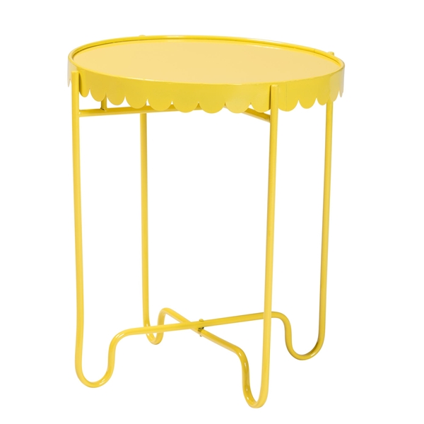 baxton studio Baxton Studio Laverne Yellow Metal Side Table with Scalloped Tray Top - Round Accent Table with Decorative Base for Indoor or Semi-Outdoor Use
