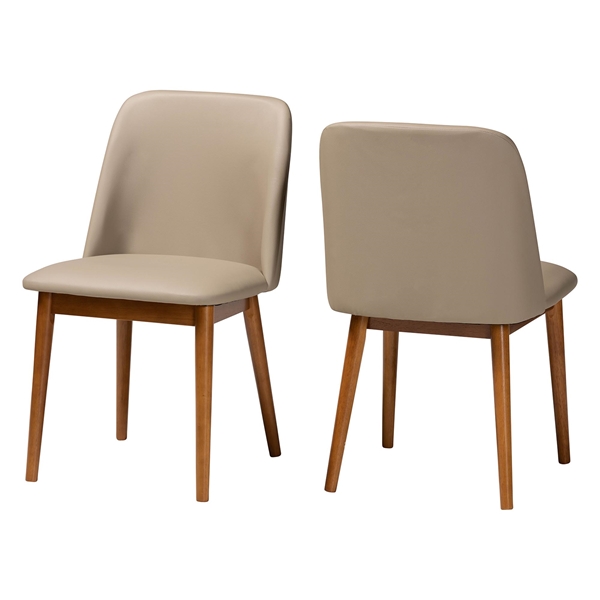 baxton studio Baxton Studio Lavin Mid-Century Dark Walnut Beige Faux Leather Dining ChairsTwo (2) Dining Chairs