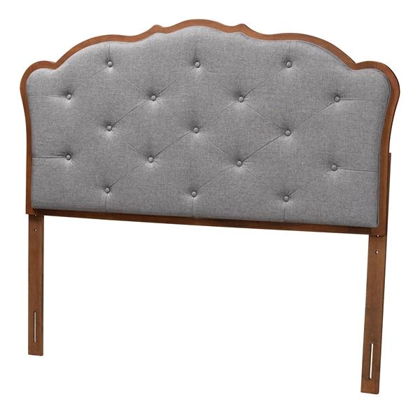 baxton studio Baxton Studio Leandra Classic and Traditional Grey Fabric and Walnut Brown Finished Wood Queen Size Headboard