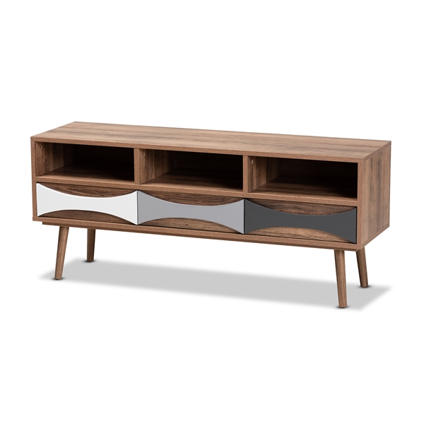 baxton studio Baxton Studio Leane Modern and Contemporary Natural Brown Finished and Multi-Colored Wood 3-Drawer TV Stand