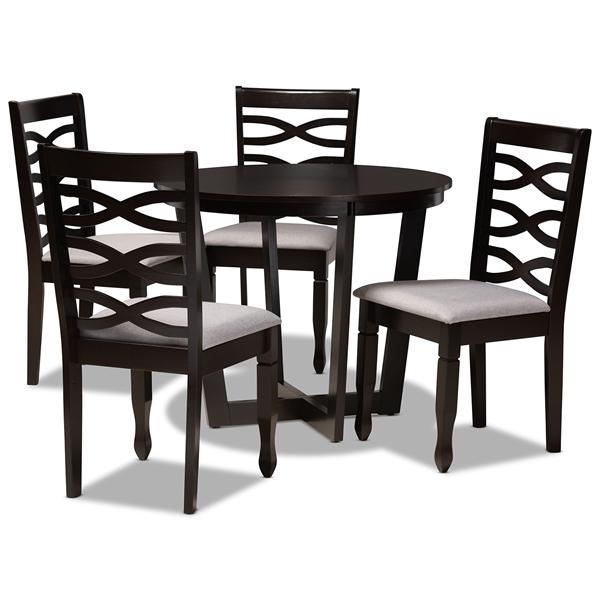 baxton studio Baxton Studio Leda Modern and Contemporary Grey Fabric Upholstered and Dark Brown Finished Wood 5-Piece Dining Set