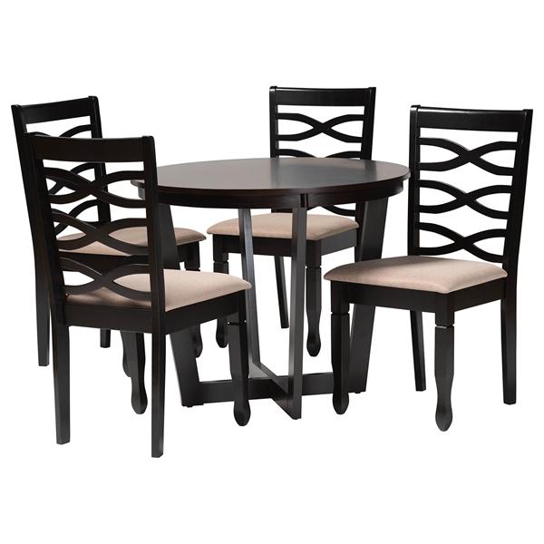 baxton studio Baxton Studio Leda Modern Sand Fabric and Dark Brown Finished Wood 5-Piece Dining Set