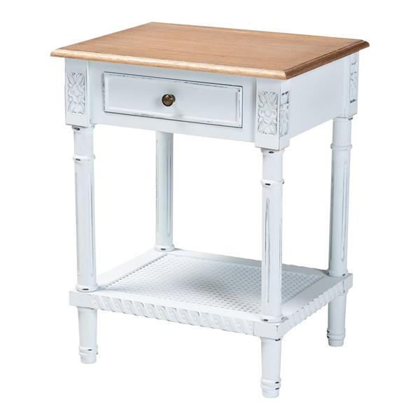 baxton studio Baxton Studio Legrand Classic French Two-Tone White and Natural Brown 1-Drawer End Table
