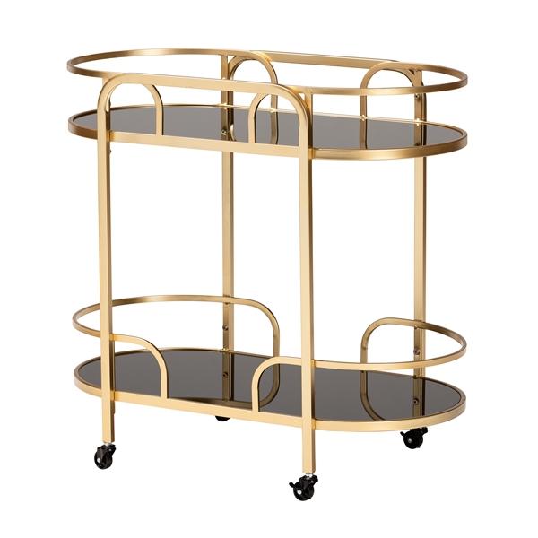 baxton studio Baxton Studio Leighton Contemporary Glam and Luxe Gold Metal and Tempered Glass 2-Tier Wine Cart