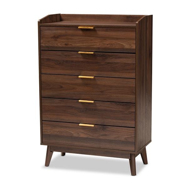 baxton studio Baxton Studio Lena Mid-Century Modern Walnut Brown Finished 5-Drawer Wood Chest