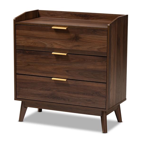 baxton studio Baxton Studio Lena Mid-Century Modern Walnut Brown Finished 3-Drawer Wood Chest