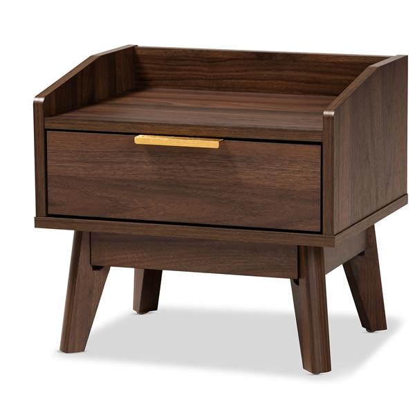 baxton studio Baxton Studio Lena Mid-Century Modern Walnut Brown Finished 1-Drawer Wood Nightstand
